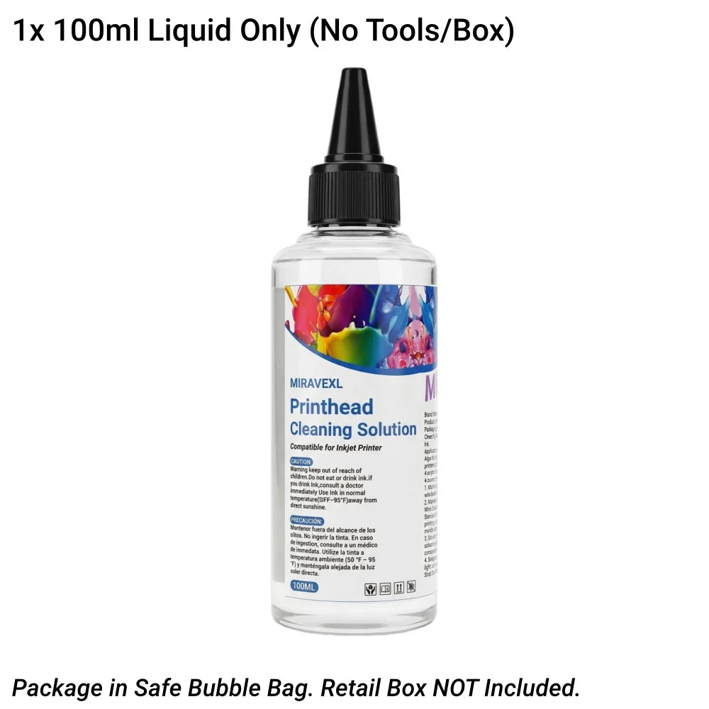 MIRAVEXL 100ml Printhead Cleaning Kit Liquid Solution for HP Epson Canon Brother Inkjet Printer Head Unclog Cleaner Repair Tool Peaceful Pleasures Health and Wellness 1PC