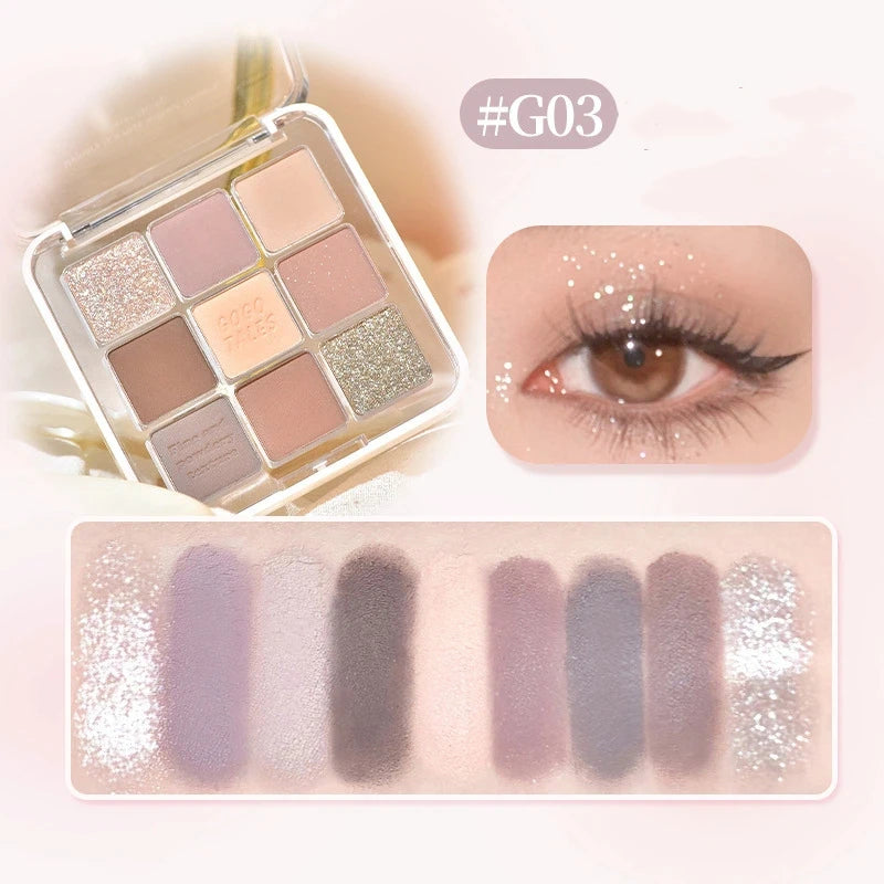 Gogotales 9-Color Glitter Eye Shadow Palette – Matte & Shimmer