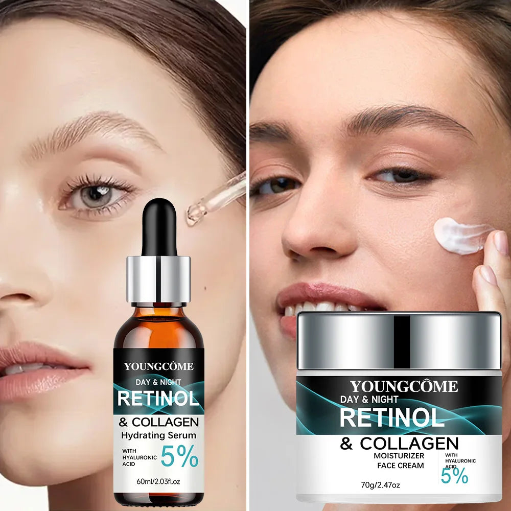 YOUNGCOME Retinol Collagen Hyaluronic Acid Moisturizer & Essence Set - Daily Nourishing Facial Care Kit for Deep Hydration Peaceful Pleasures Health and Wellness