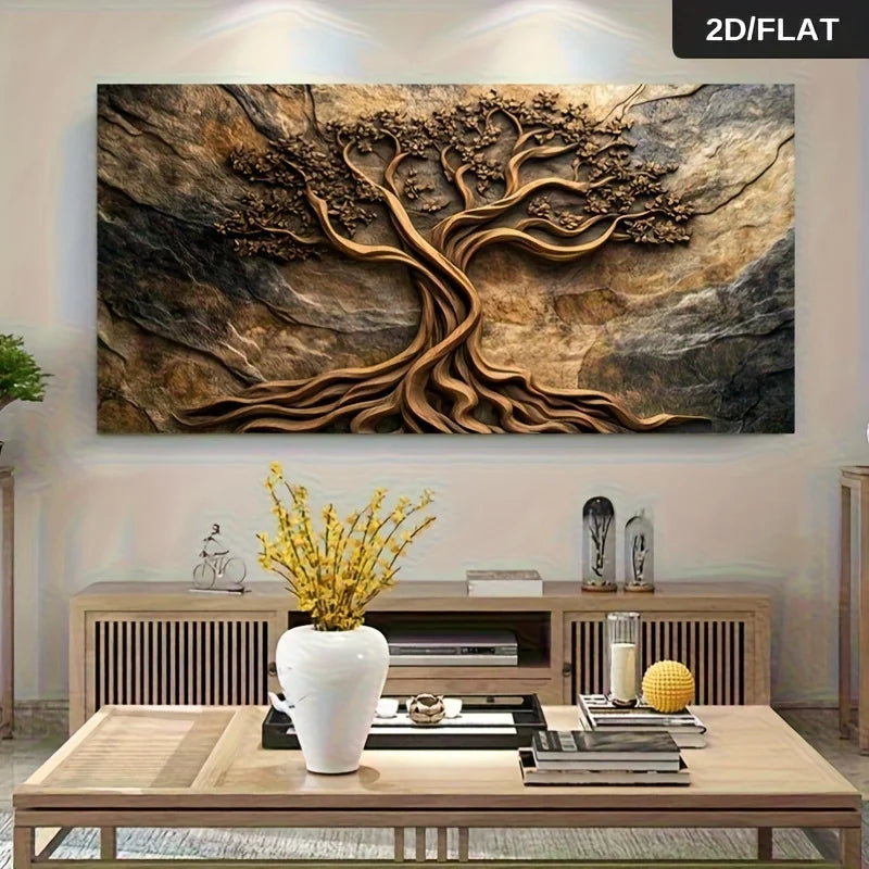 2D Flat, 1pc Frameless Tree of Life Wall Art Abstract Canvas Painting Modern Living Room & Bedroom Decor, No Frame Artwork Decor Peaceful Pleasures Health and Wellness