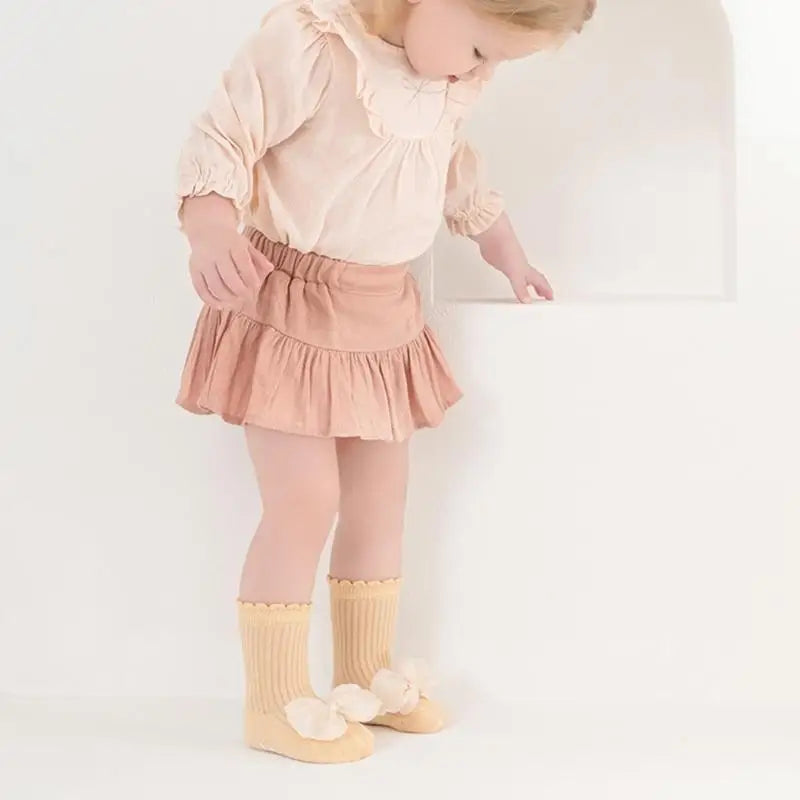 Kids Cotton Knee Socks Non-Slip Lace Bow | Ages 1–5