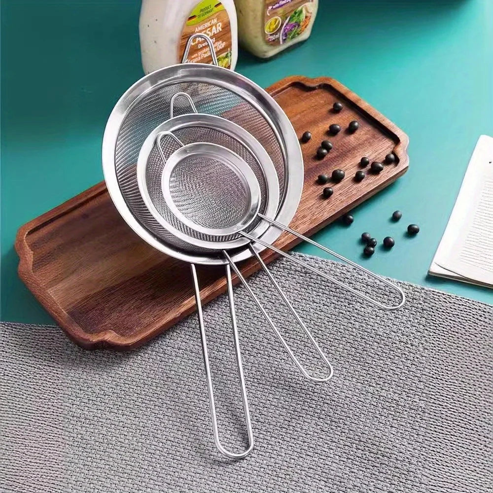 3-Piece Stainless Steel Mesh Strainer Set | Small Medium Large Kitchen Mesh Strainer Set Peaceful Pleasures Health and Wellness