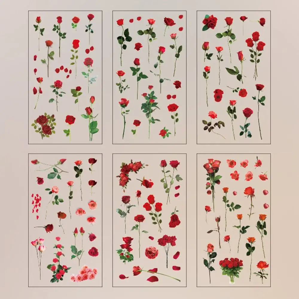 6 pcs/pack Nature PVC Plant Flower Sticker Vintage DIY sticker Scrapbook Stickers Adhesive Clear PET Transparent Flower Stickers Peaceful Pleasures Health and Wellness 05