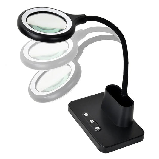 5X Magnifier Charging Large Battery Reading and Learning Light 48Led Desktop Welding Appraisal and Maintenance Work Folding Peaceful Pleasures Health and Wellness black