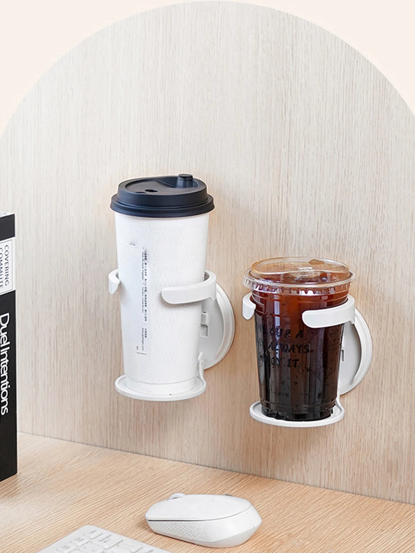 1Pcs No Punching Folding Cup Holder Office Desk Cabinet Door Coffee Storage Rack Home Dormitory Wall Mounted Cup Holder Peaceful Pleasures Health and Wellness