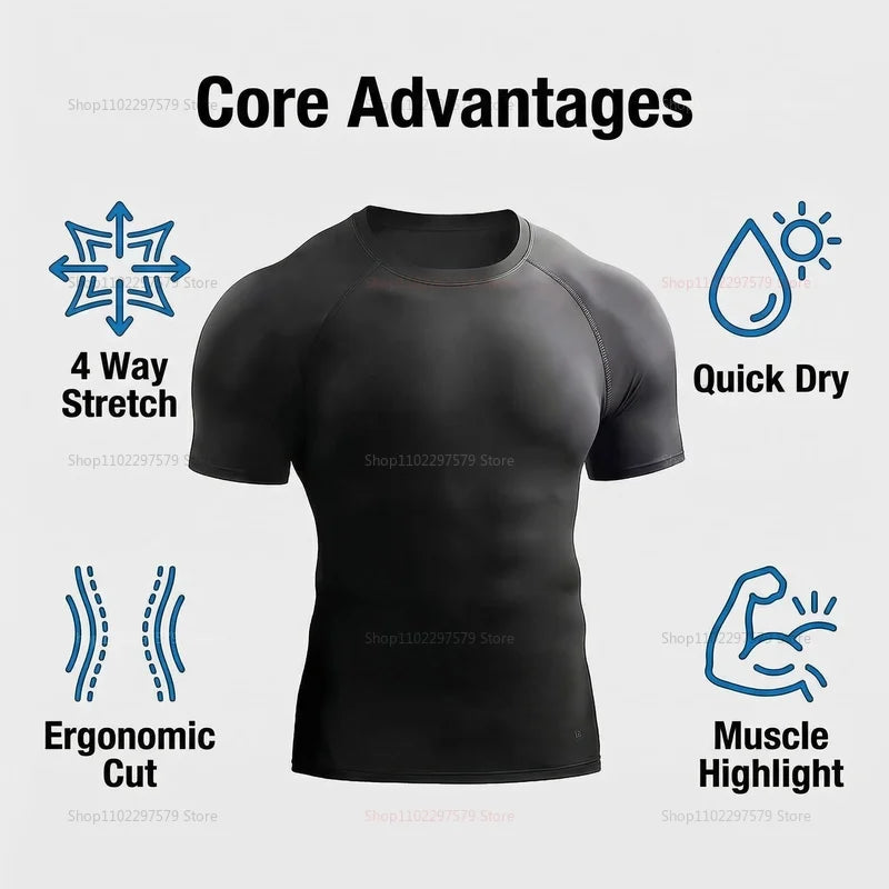 Men's T-shirt summer sportswear running T-shirt quick-drying stretch sweatshirt men's fitness T-shirt training sports top Peaceful Pleasures Health and Wellness