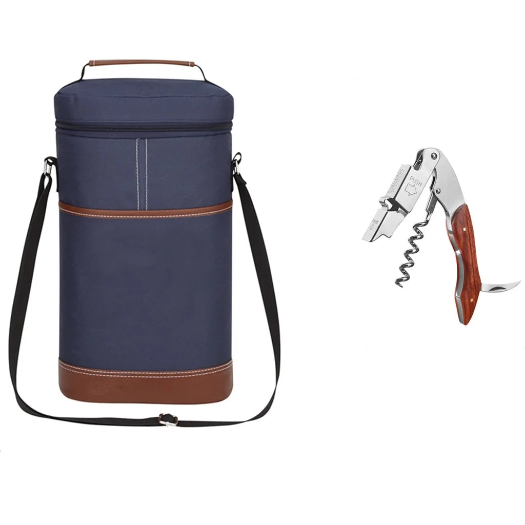 Soft Cooler Wine Bottle Insulated Bag for Wine Thermal 2 Drink Bottle 750ml Beer Outdoor Bag for Travel Carrier Tote Wine Glass Peaceful Pleasures Health and Wellness Blue and Opener