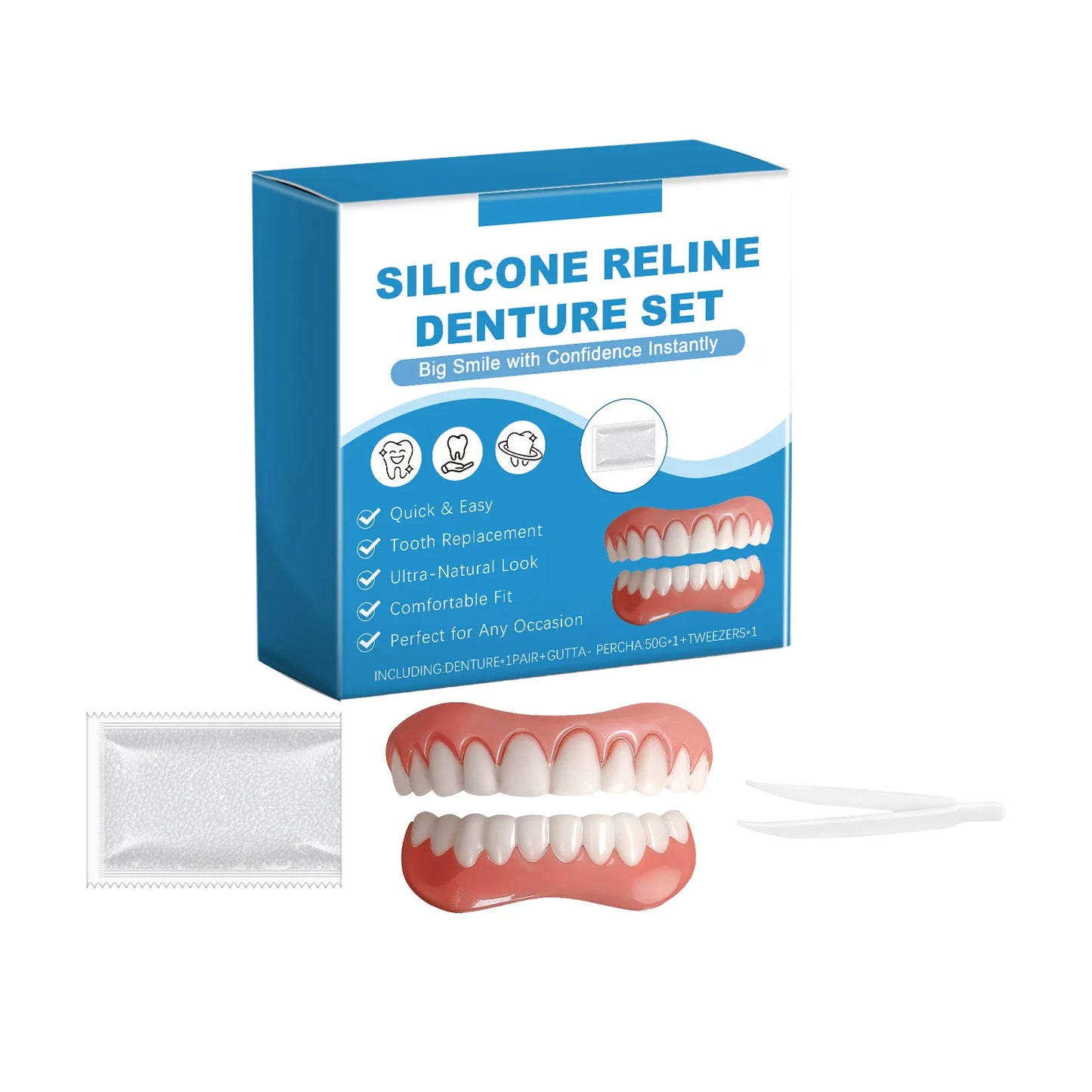 Soft Silicone Full Denture Kit – False Teeth for Men & Women