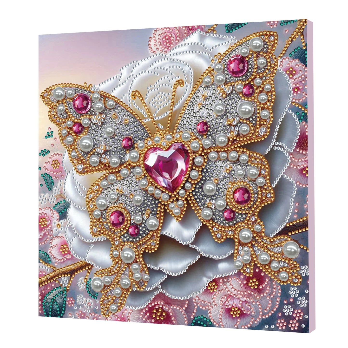 Pearl Gem Diamond Art Painting Kit with Frame 9.84x9.84in DIY Art Craft Pearl Diamond Painting for Adults Home Wall Decor Peaceful Pleasures Health and Wellness Heart Butterfly