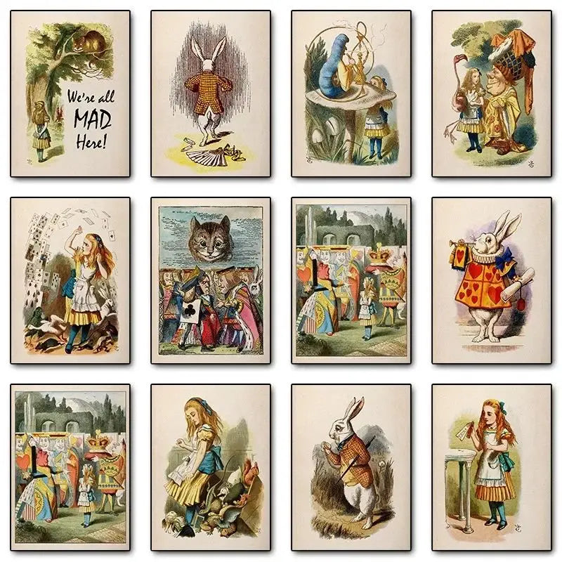 Wonderland Retro Fairy Tale Canvas Wall Art for Kids Room