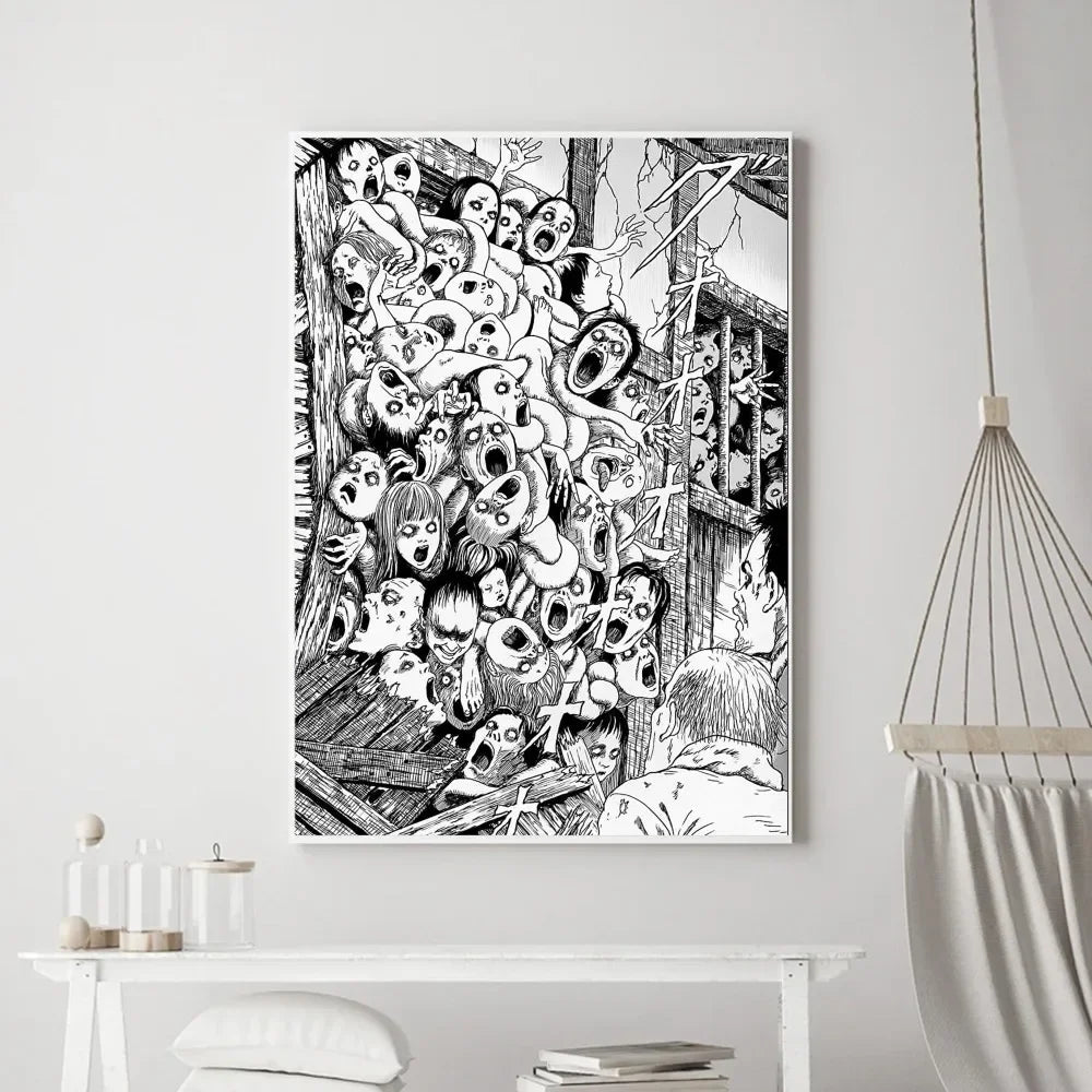 Junji Ito Horror Anime Canvas Poster | Dark Aesthetic Wall Art
