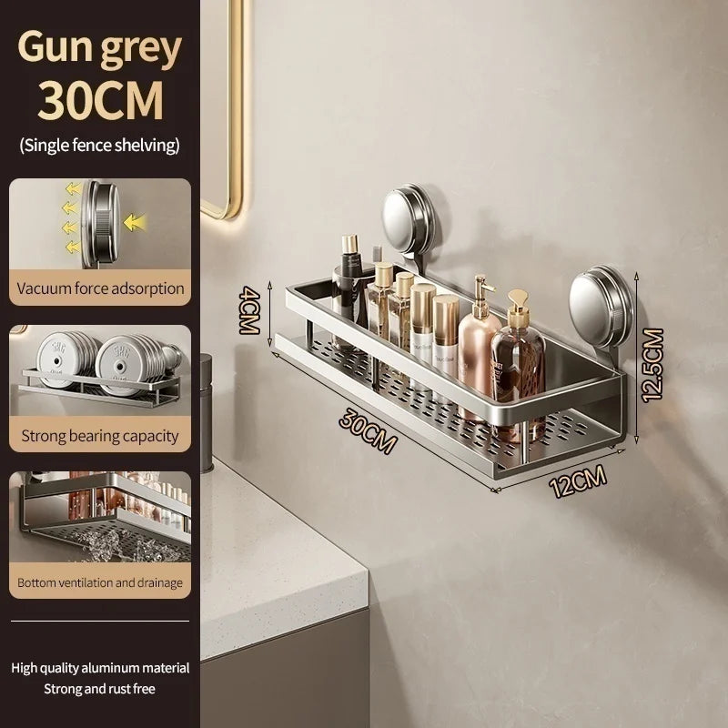 No-Drill Suction Cup Corner Shelf – Aluminum Bathroom Organizer