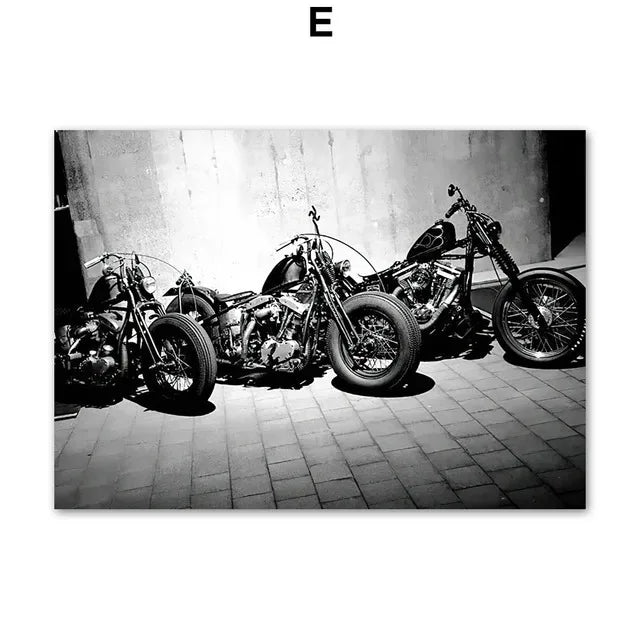 Black & White Motorcycle Canvas Wall Art | Modern Unframed Poster