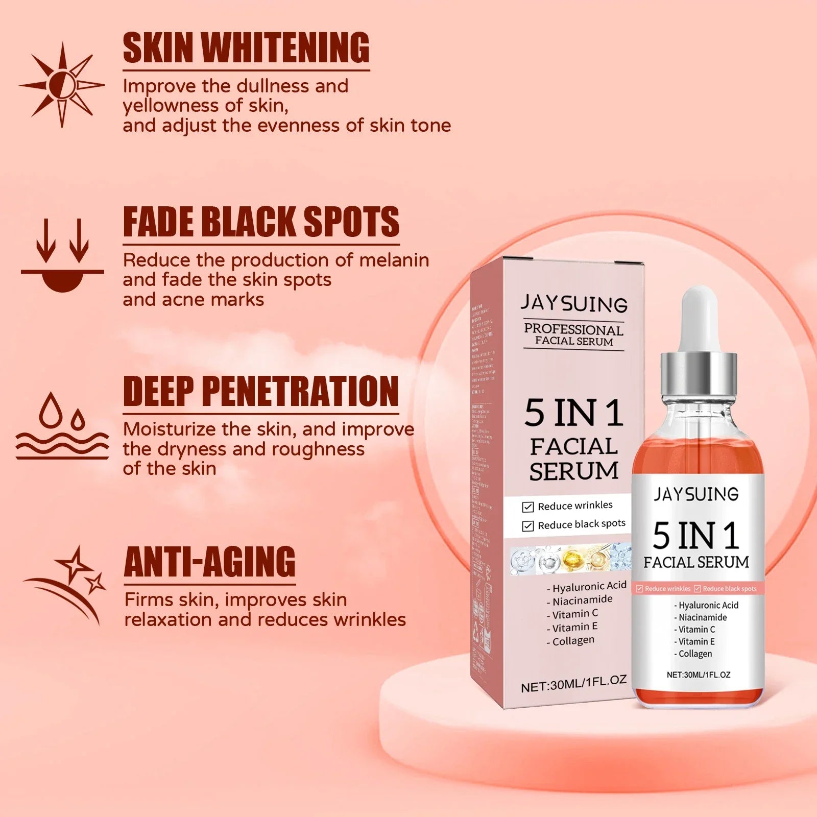5-in-1 Anti-Aging Face Serum – Fade Fine Lines & Brighten Skin Peaceful Pleasures Health and Wellness