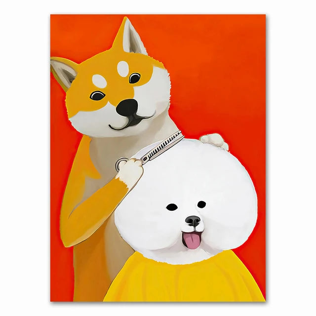 Wall Art Mural Modern Cartoon Cat And Dog Haircut Humor Poster Canvas Painting Hand-Painted Picture Printing Home Room Decor Peaceful Pleasures Health and Wellness 15 40x60cm Unframed