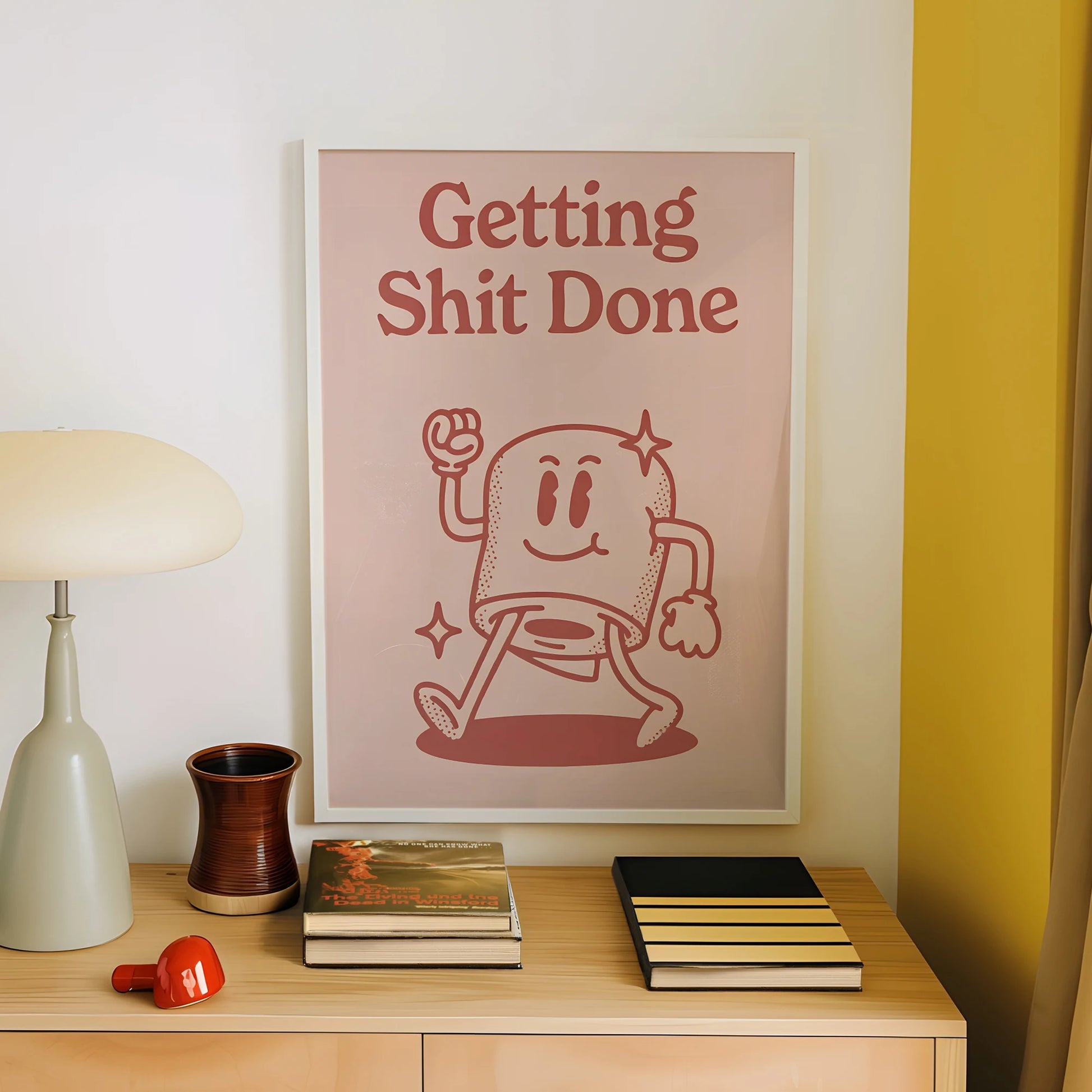 Getting Shit Done Retro Pink Background Wall Art Prints Canvas Painting Poster Picture For Living Dining Kitchen Room Home Decor Peaceful Pleasures Health and Wellness