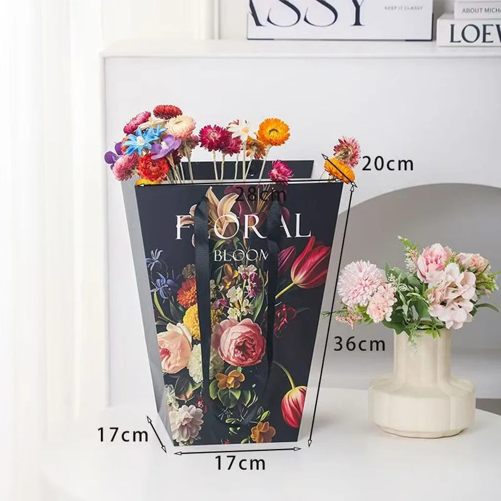 Trapezoid Flower Carrying Bag | Printed Floral Cardboard Gift Bag