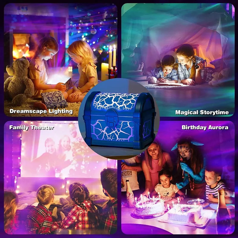 Treasure Chest Projector Night Light Bluetooth Speaker Galaxy Aurora Projection Lamp Ambient Northern Light For Room Decoration Peaceful Pleasures Health and Wellness