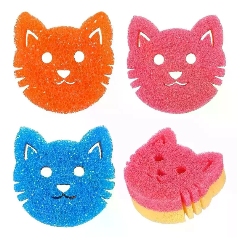 Heat-Sensing Cat Face Kitchen Sponge | Dish Scrubber Kitchen Dish Sponge Peaceful Pleasures Health and Wellness