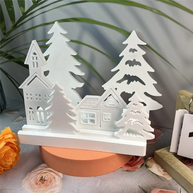 A36T-Christmas Tree And House Silicone Mold Set For DIY Cement Plaster Casting, House Tree Combination Decoration Mold Durable Peaceful Pleasures Health and Wellness