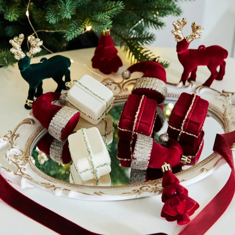 Wine Red Velvet Flocked Christmas Ball Ornaments | Elk Wreath
