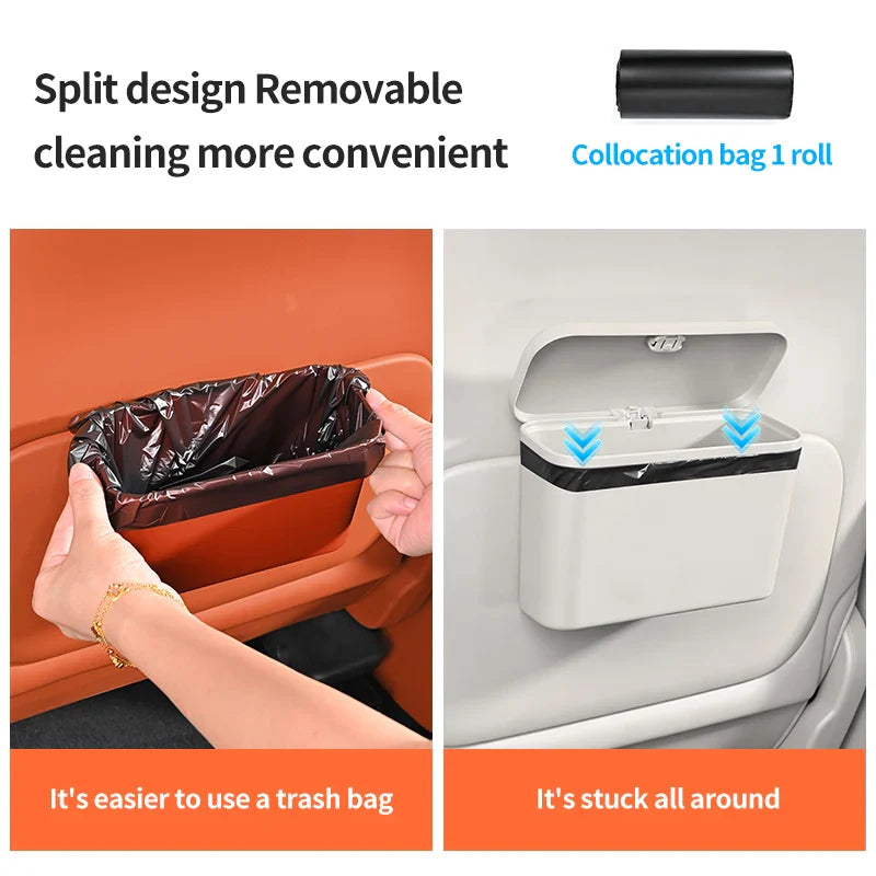 Hanging Car Trash Can with Lid – Waterproof Wet & Dry Organizer