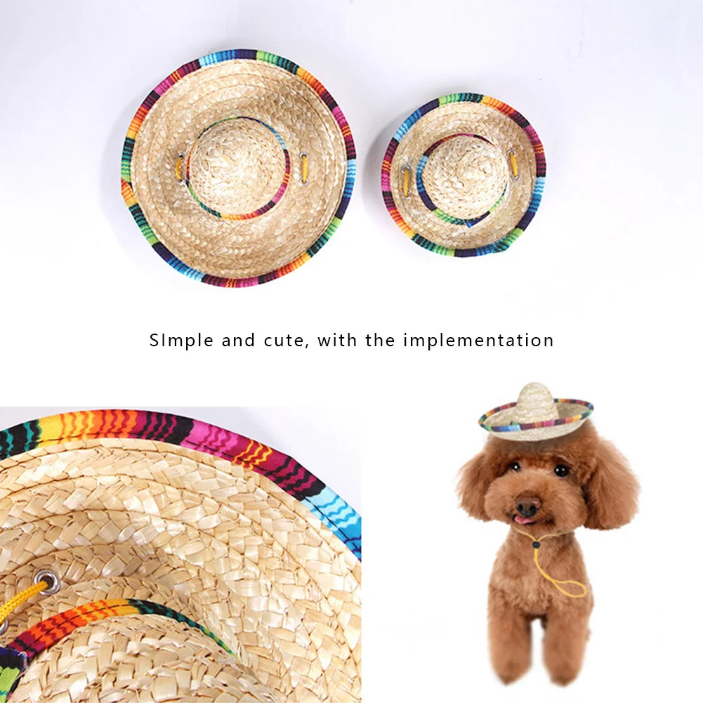 Mini Sombrero Pet Hat – Straw Costume Hat for Dogs & Cats