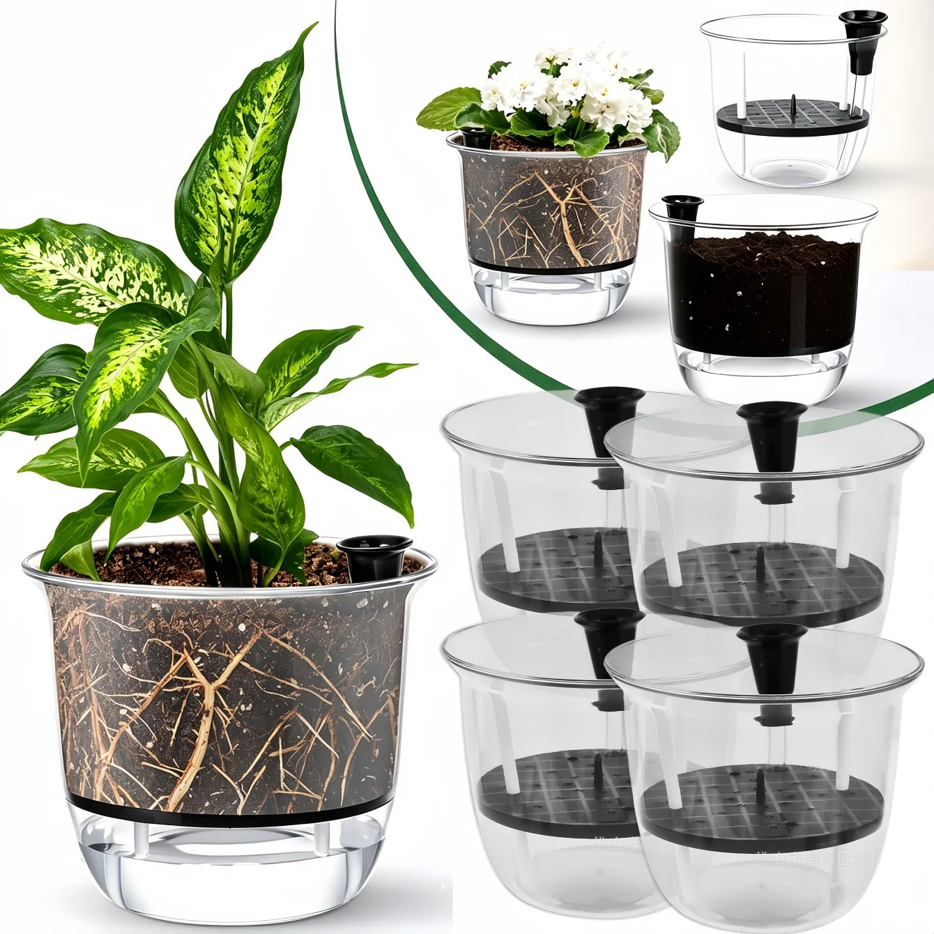 2-Pack Clear Self-Watering Pots with Deep Reservoir | Indoor Plants