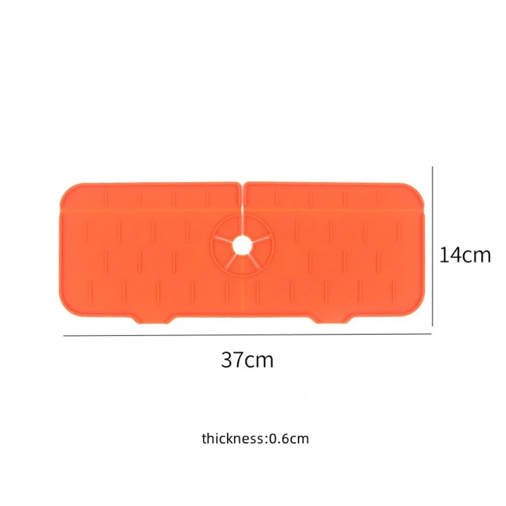 Dish Drainer Sink Mat Kitchen Faucet Splash Guard Drain Rack Countertop Protector Foldable Silicone Bathroom Sinks Sponge Home Peaceful Pleasures Health and Wellness orange