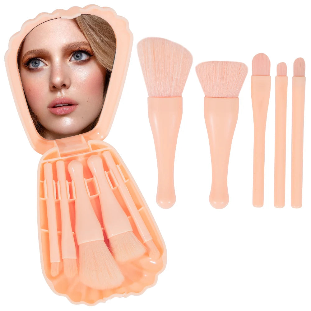 5Pcs Shell Makeup Brush Set with Mirror, Portable Travel Cosmetic Brushes, Powder Blush Eyeshadow Makeup Brushes Kit, Full Beaut Peaceful Pleasures Health and Wellness