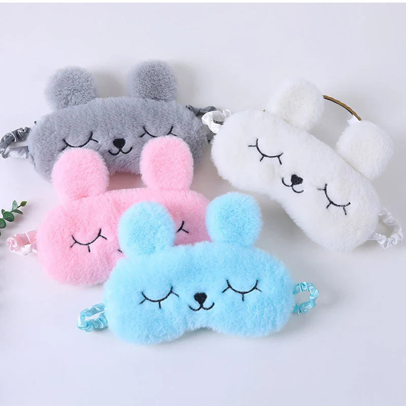 Cartoon Rabbit Plush Sleep Mask – Light Blocking Eye Cover