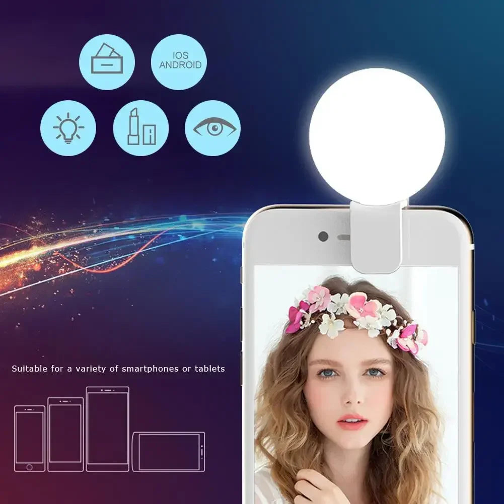 Mini LED Selfie Ring Light Clip-On Fill Light for Phone