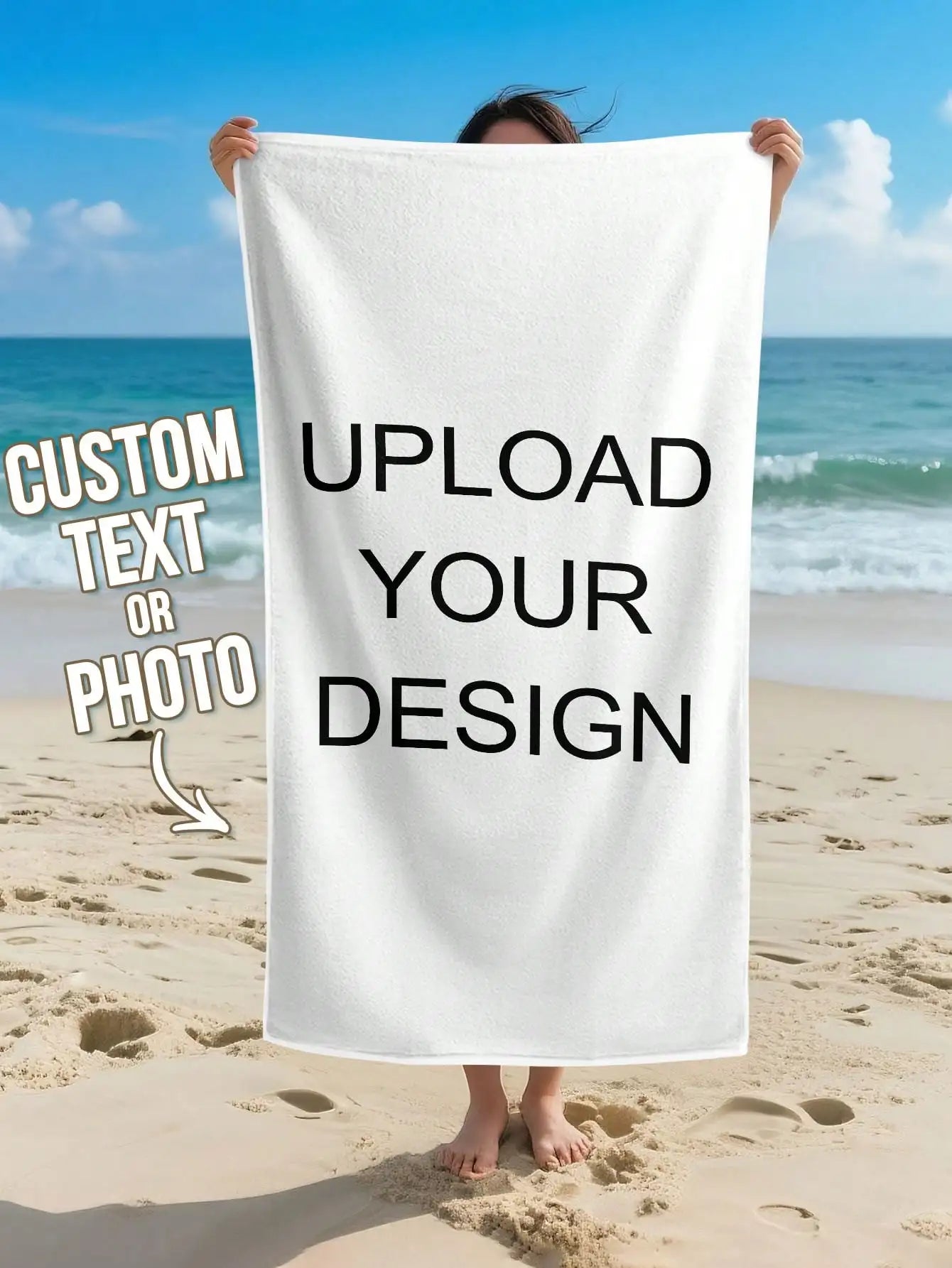 Custom Photo Beach Towel Personalized Pet Print Soft Quick Dry For Travel Swimming Gym Gift For Couple Mom Dad Friend Valentine Peaceful Pleasures Health and Wellness White 100x180cm