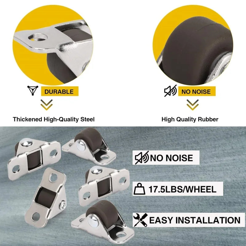 8-Pack Mini Silent Rubber Caster Wheels 0.5" for Furniture & DIY
