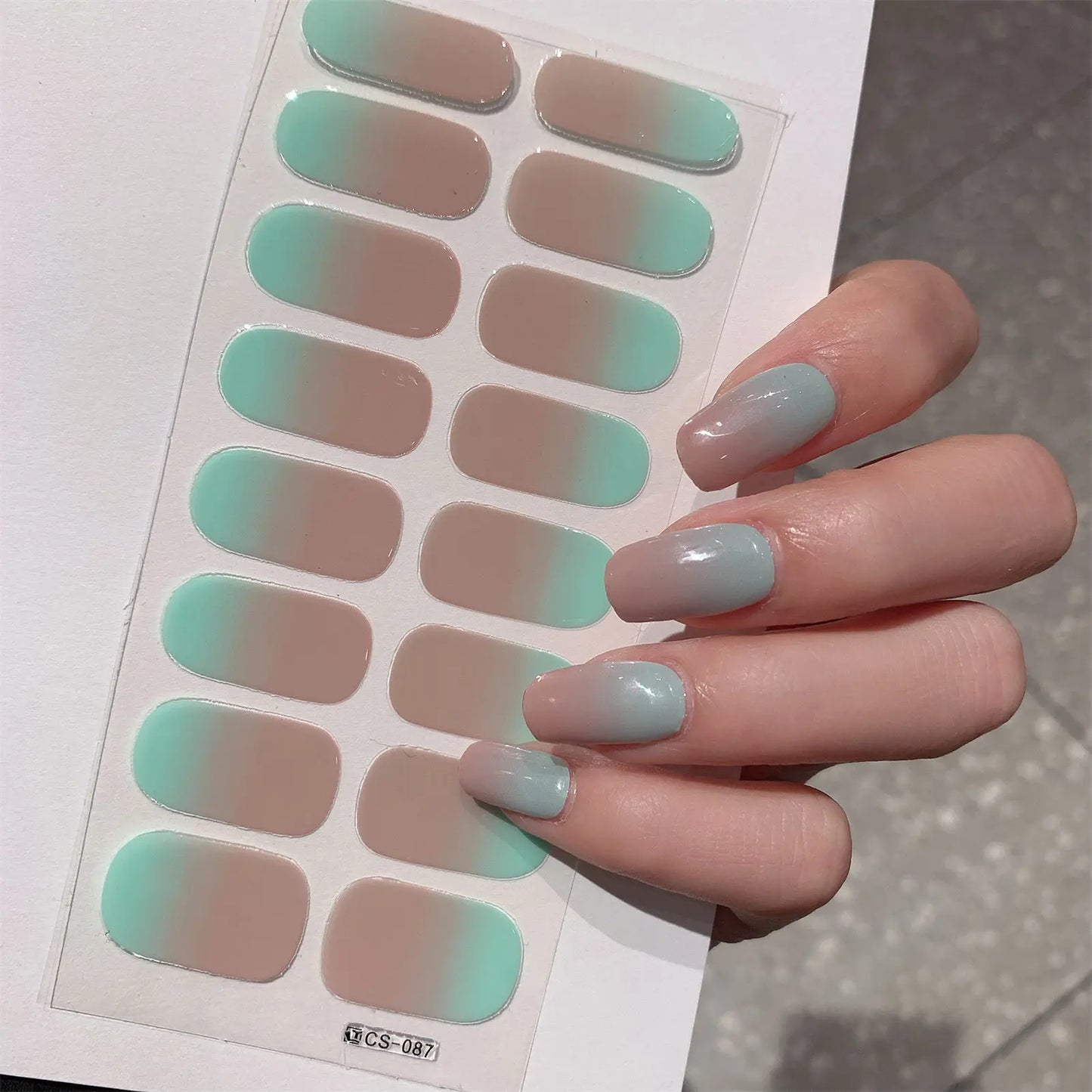 1 Sheet Semi Cured Wrap Gradient Nail Sticker Multi Color Solid Gel Full Cover Slider No Need UV Lamp Cured Fast Gel Nail Decal Peaceful Pleasures Health and Wellness Cs87