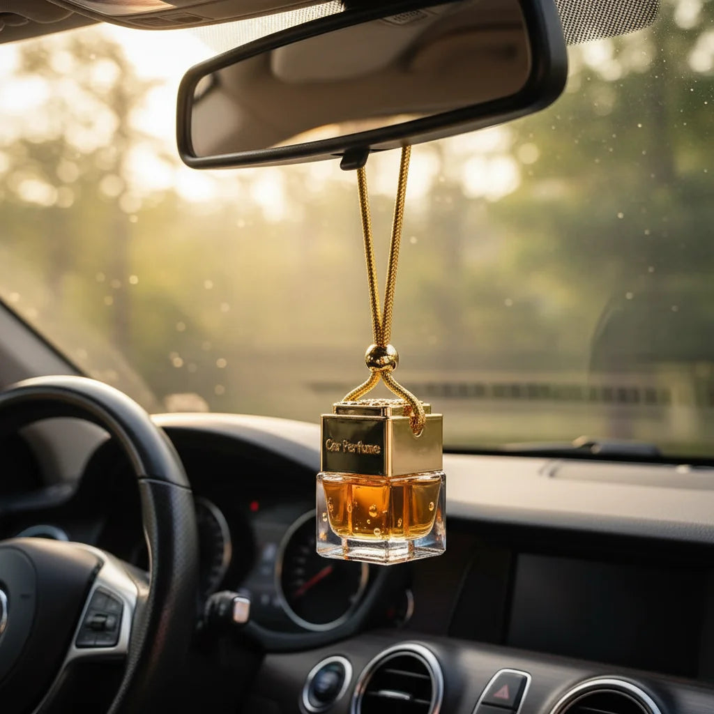 Square Glass Car Perfume Bottle 10ml Water Cube Design Essential Oil Container with Hanging Rope Peaceful Pleasures Health and Wellness Gold