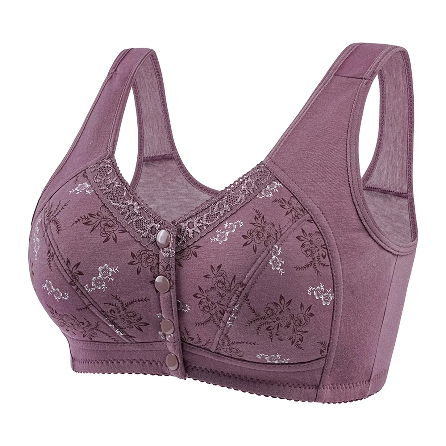 Women's Wireless Front Buckle Bralette – Lace Cotton Comfort Bra