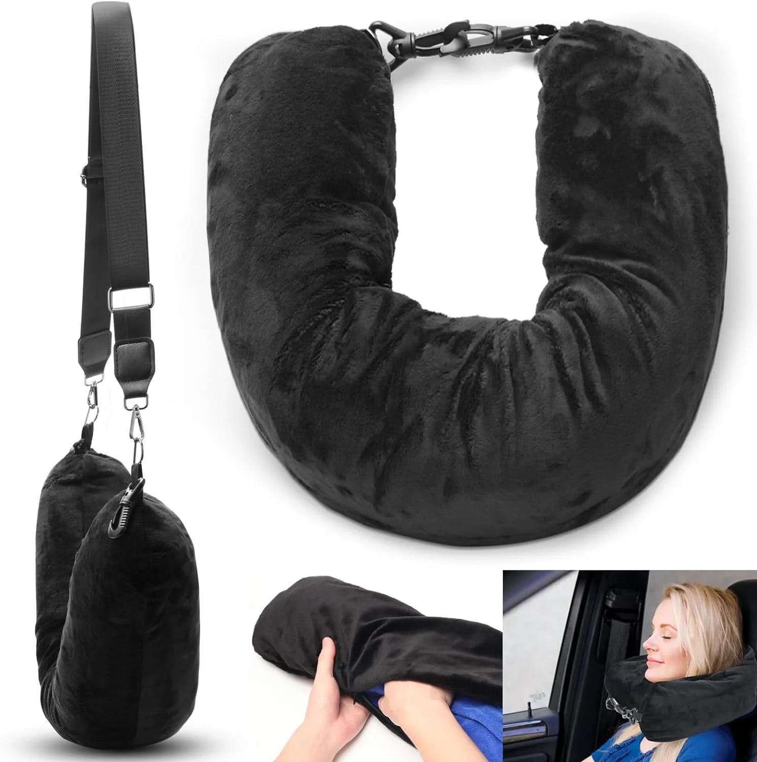 Refillable Travel Neck Pillow - Adjustable Memory Foam Pillowcase for Airplane, Car & Home, Portable with Storage Bag Peaceful Pleasures Health and Wellness