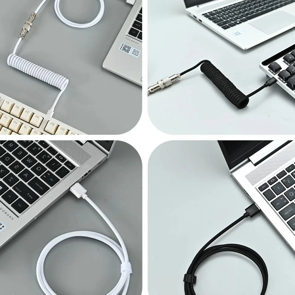 USB-C Coiled Keyboard Cable | Aviator Connector, Braided, 3M