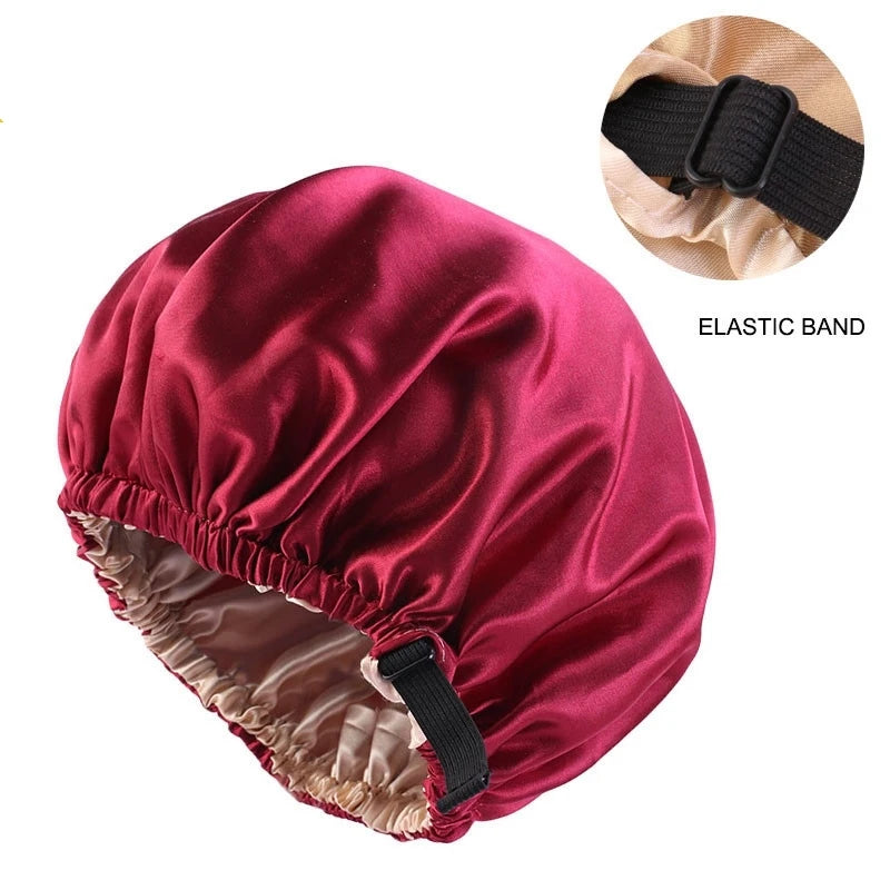 New Satin Hair Cap for Sleeping Invisible Flat Imitation Silk Round Haircare Women Headwear Ceremony Adjusting Button Night Hat Peaceful Pleasures Health and Wellness Burgundy