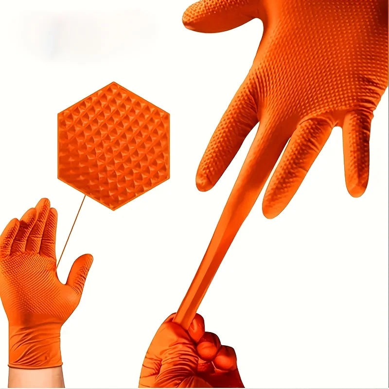 30-Pack (15 Pairs) of Orange Nitrile Gloves with Raised Diamond Texture, Suitable for Auto Repair, Outdoor Use, Kitchen and Household Cleaning, and Are Versatile for Multiple Cleaning Scenarios Peaceful Pleasures Health and Wellness