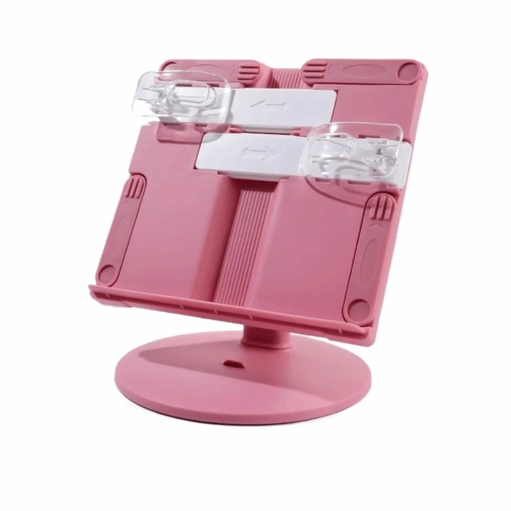 Height Adjustable Lifting Reading Bookshelf with Page Clip Non-Slip Base Tablet Books Holder Multifunctional Folding Peaceful Pleasures Health and Wellness Pink