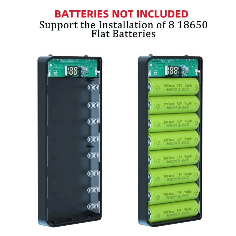 DIY 18650 Battery Power Bank Case 8/10 Slots Dual USB Micro Charger Digital Display Flashlight Portable Power Bank Shell Box Peaceful Pleasures Health and Wellness