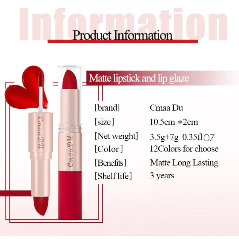 2-in-1 Matte Lipstick & Lip Liner Pen | 24H Waterproof, 12 Colors