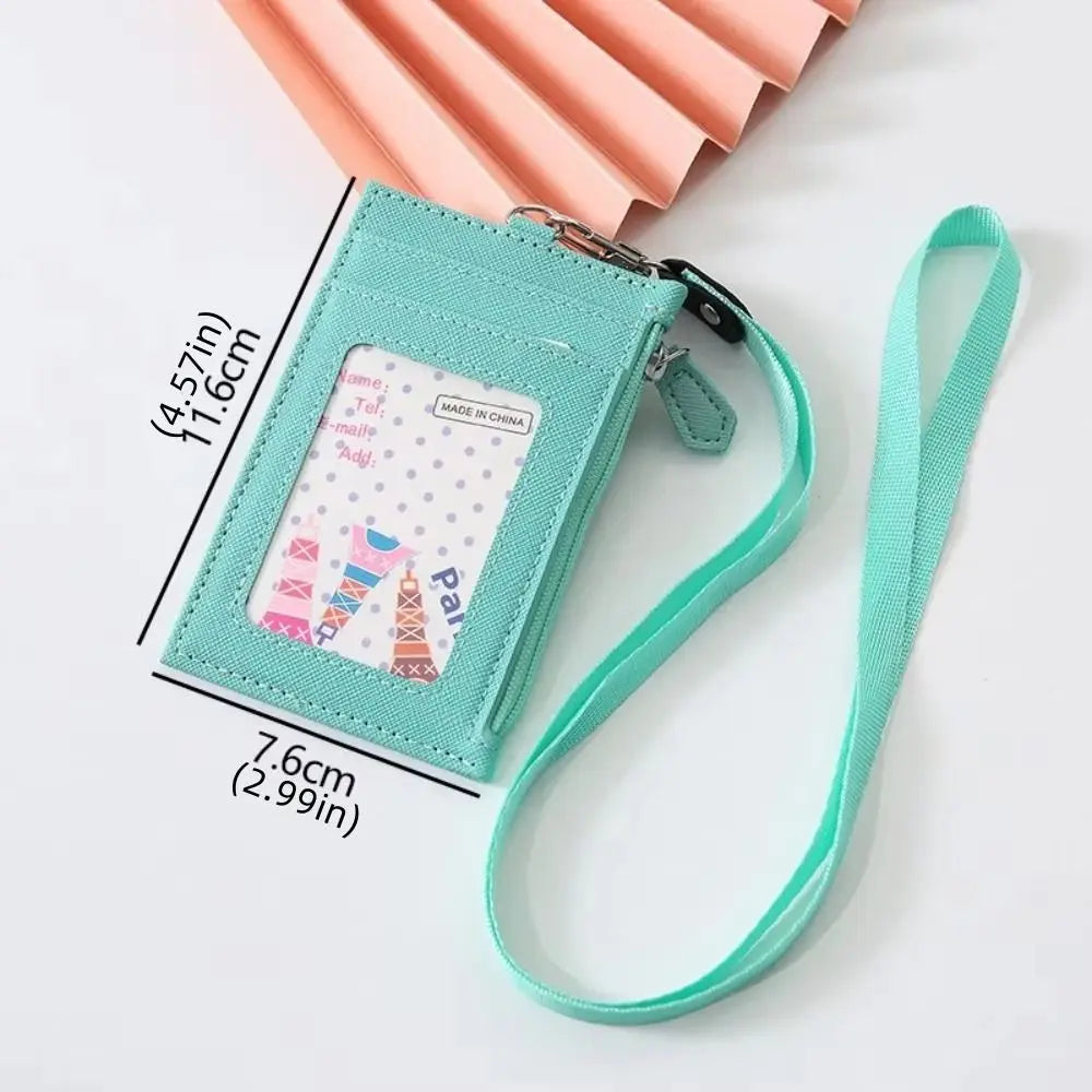 PU Leather Card Badge Holder Coin Purse Zipper Pocket Student Card Bag Work Business Wallet ID Card Holder Bus Bank Card Peaceful Pleasures Health and Wellness