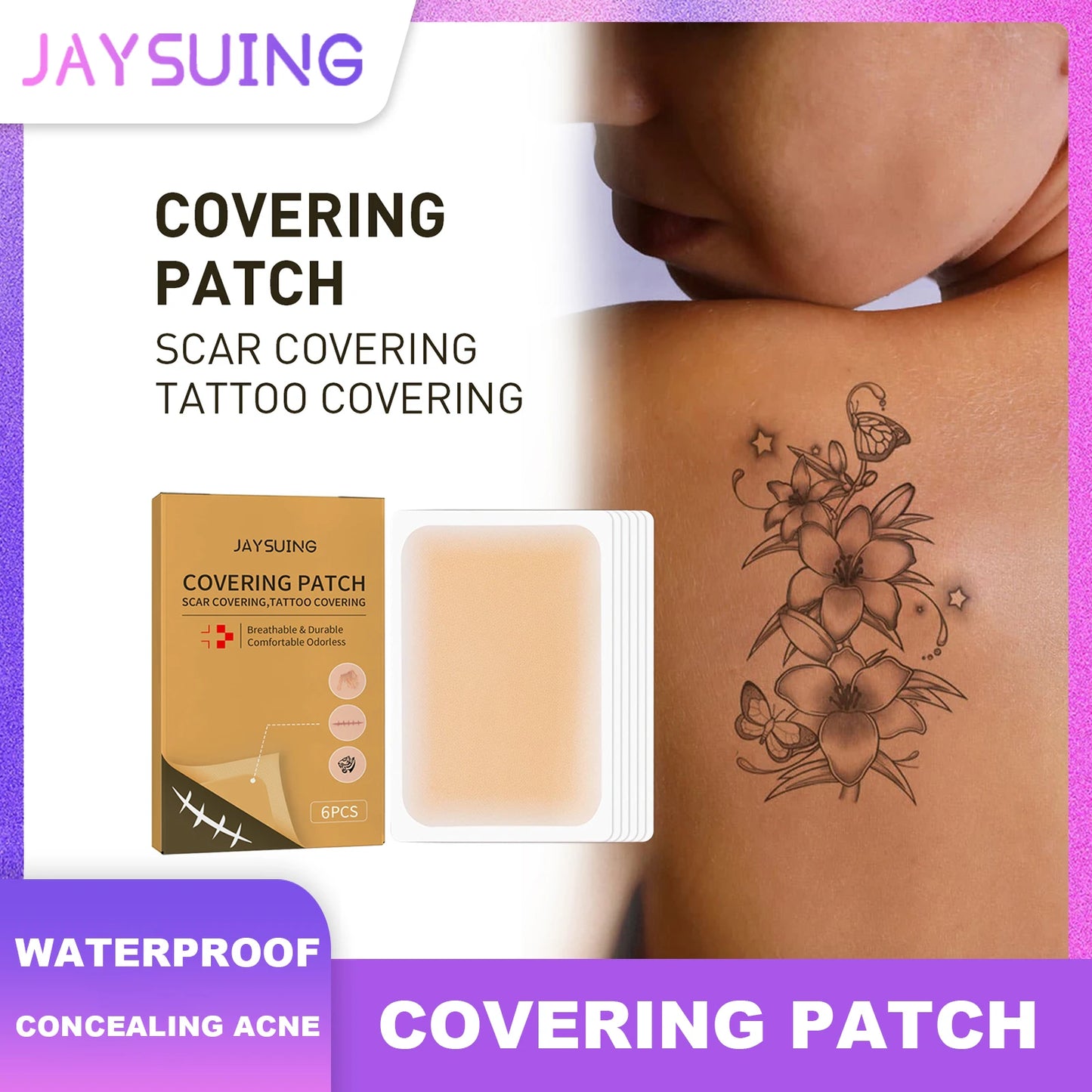 Jaysuing 6-Pack Waterproof Concealer Patches – Tattoo & Skin Cover