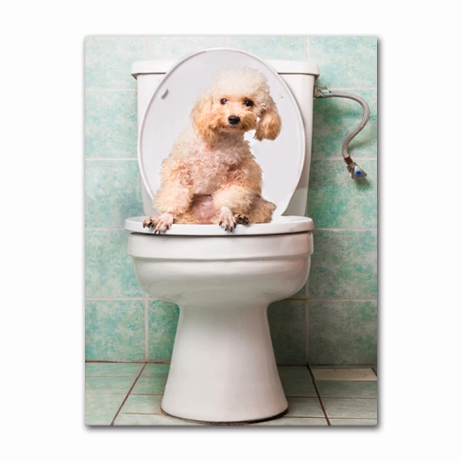 Funny Animal Dog Read Newspaper Oil Painting on Canvas Wall Art Poster Prints Wall Art Picture for Bathroom Toilet Decoration Peaceful Pleasures Health and Wellness T60523-14 50x70cm Unframed