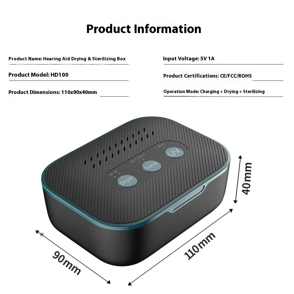 3 In1Digital Hearing Aid Dryer & Cleaner& Charger Box Earphones Store Dehumidifier Led Uv Drying Case With 2 Timing & Temp Modes Peaceful Pleasures Health and Wellness