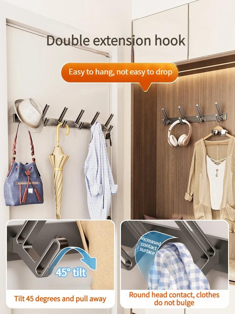 No-Drill Aluminum Wall Hooks – 6 Robe & Clothes Hangers