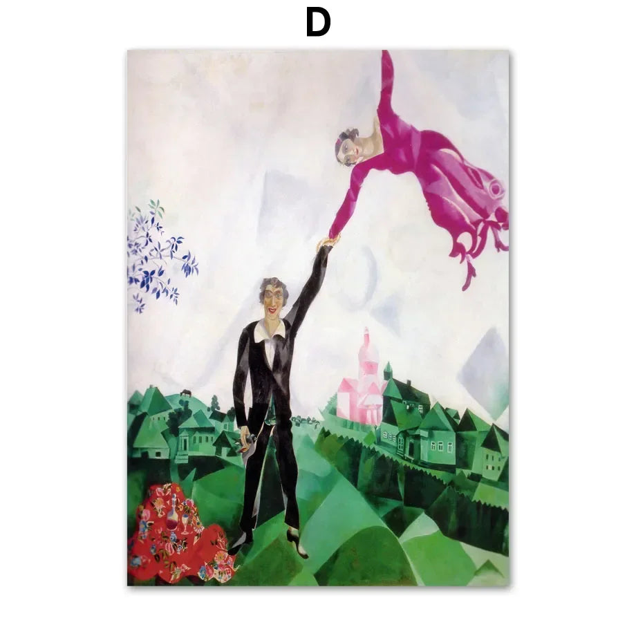 Scandinavian Minimalist Wall Art Marc Chagall Surrealism Abstract HD Canvas Poster Print Home Bedroom Living Room Decoration Peaceful Pleasures Health and Wellness D 40x60cm Unframed